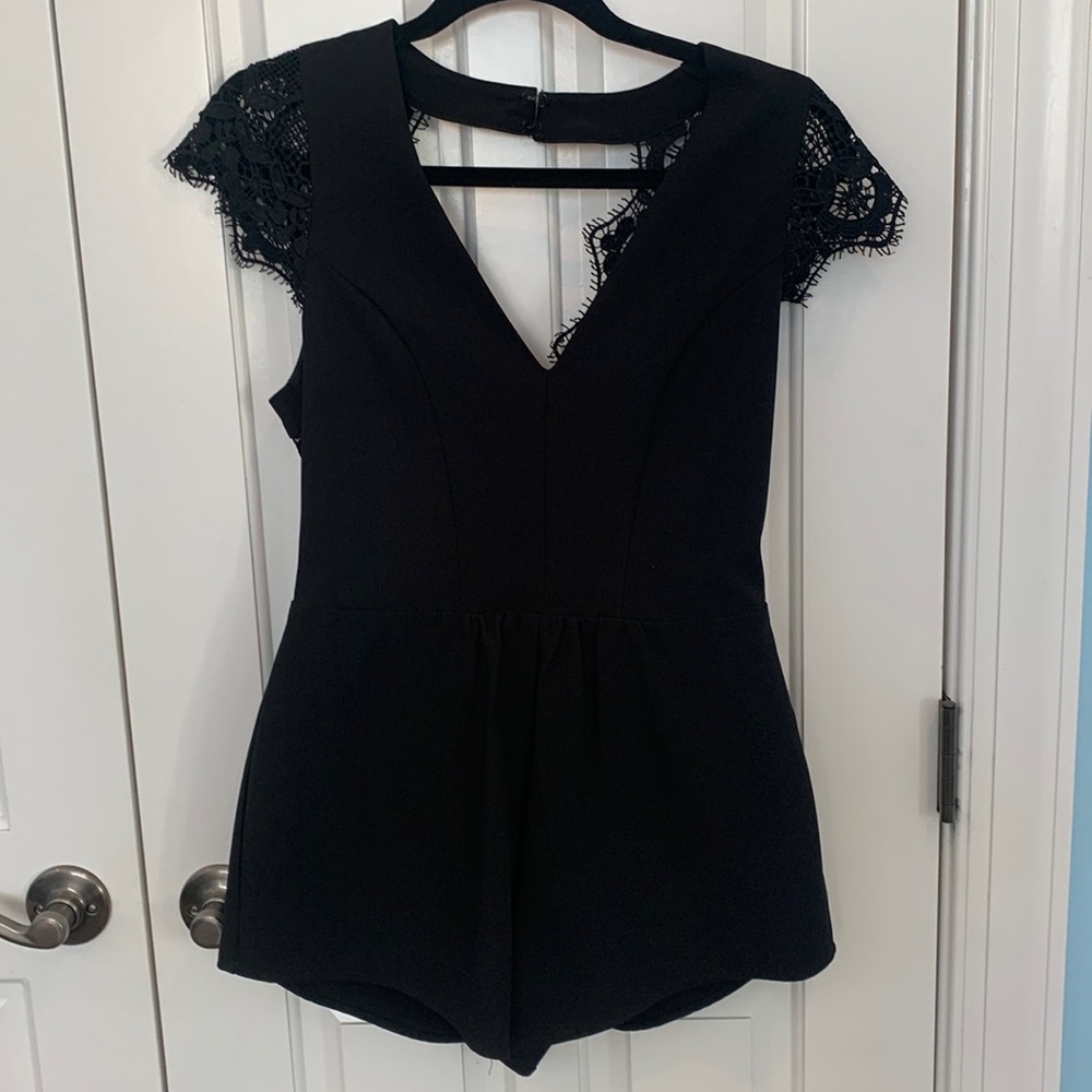 Storee Black Lace Back Romper